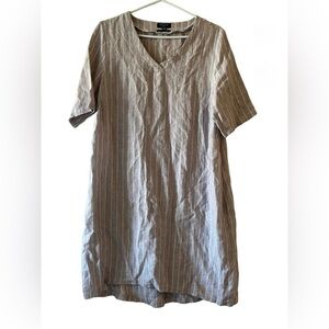 Vicci Germany Linen Grey Striped Tunic Dress Large